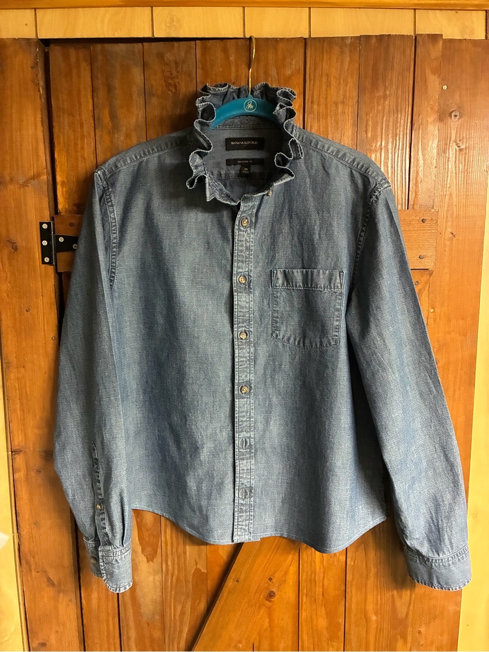Banana Republic Denim Button-Down with Ruffle Collar - Blue